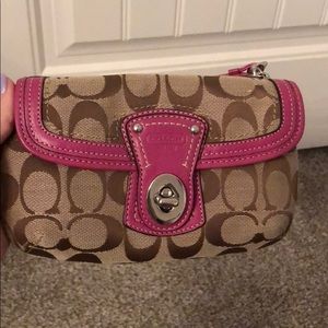Pink and brown coach wristlet!